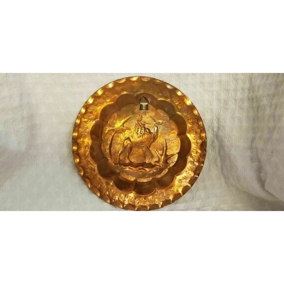Antique Handmade Ornate Copper Wall Decor Plate Palm Tree, Camel, Bedouin - Picture 5 of 7